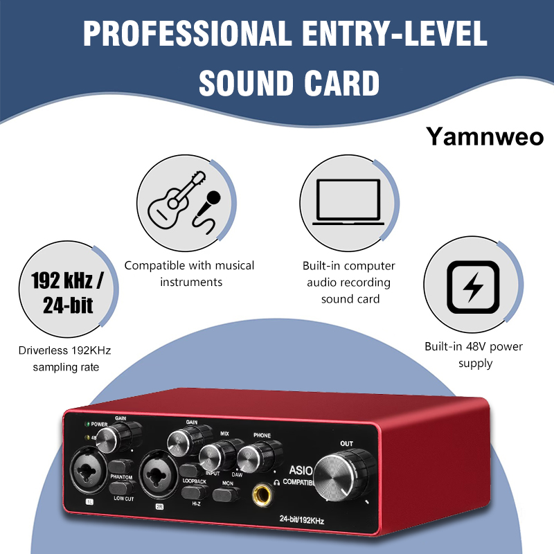 Audio Music Cutting - Портативный 2-канальный USB-аудиоинтерфейс YAMNWEO MD22, звуковая