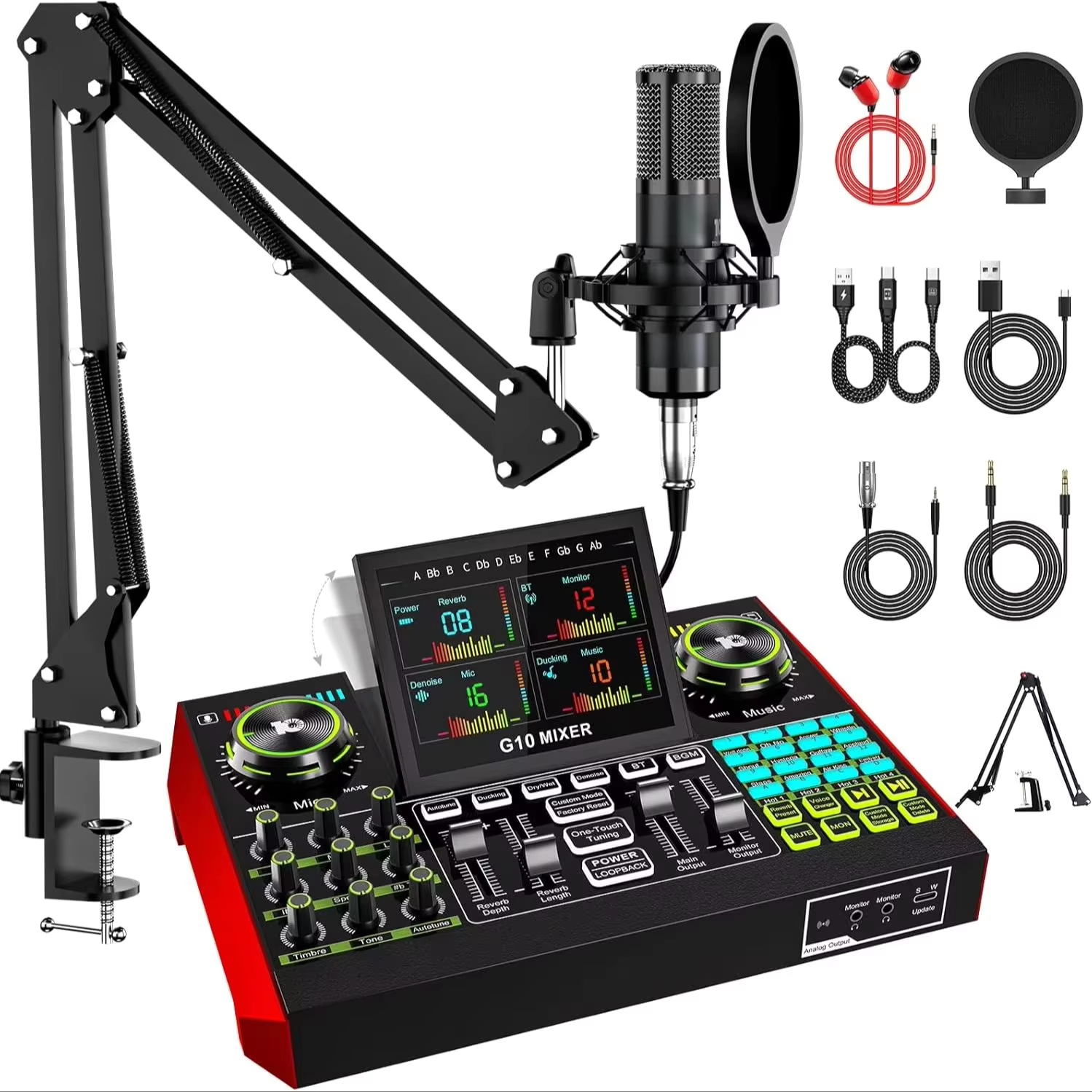 Audio Music Mixer - Аудиоинтерфейс Tenlamp G10 для прямых трансляций,