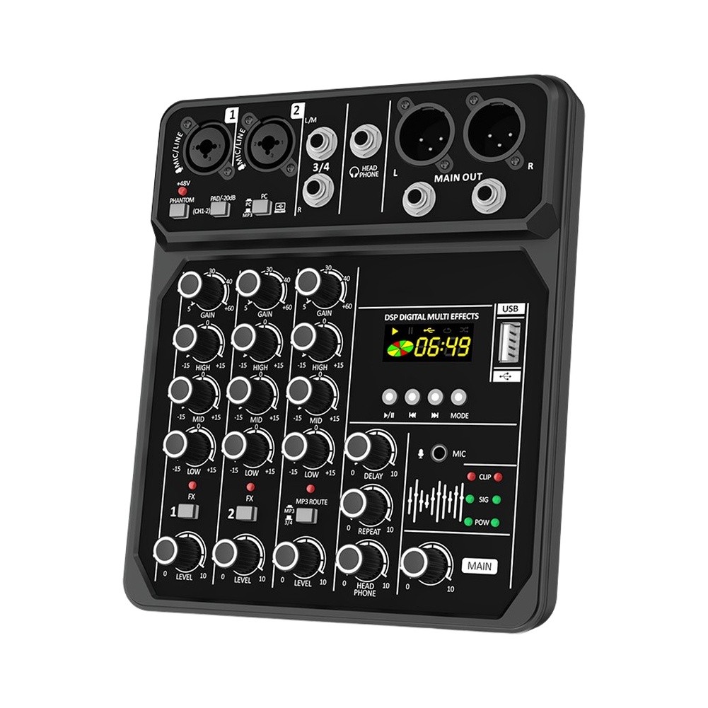 Audio Music Mixer - Портативный 4-канальный аудиомикшер с поддержкой 48В